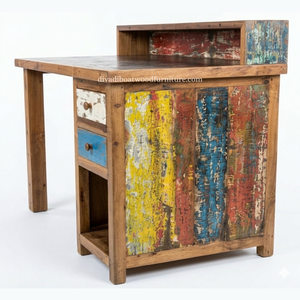 Escritorio DIVADI, Hecho a Mano con Madera de Barco Reciclada, Minimalista, Ecológico, Antiguo, para Oficina en Casa, con Cajones, Natural - Product Image 2