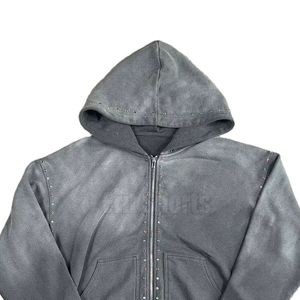 Men's Solid Pullover Acid Washed <b>Hoodie</b> 100% Cotton Winter <b>Rhinestone</b> <b>Hoodie</b> Lightweight Eco-Friendly Zipper Stone Washed <b>Hoodie</b> - Product Image 2