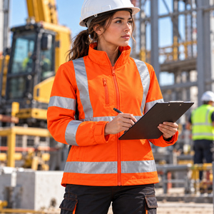 Chaqueta de trabajo de alta visibilidad para mujer con tiras reflectantes, abrigo de seguridad con cremallera completa para trabajadores de la construcción - Product Image 2