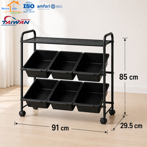 Chariot de rangement pour jouets d'enfants MIT avec étagère supérieure, bacs inclinés, chariot à roulettes moderne pour chambre d'enfant - Product Image 2