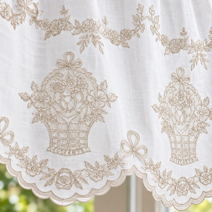 Voilage court brodé à motif floral vintage, à nouer, avec bord festonné, pour la décoration de cuisine, chambre et café - Product Image 4
