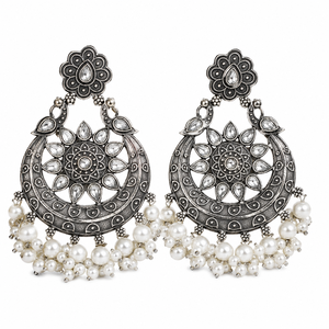Wholesale Supplier Oxidized <b>Silver</b> -Plated Pear Cut Crystal Rhinestone Bell <b>Charm</b> Dangle Earrings Bulk Ready Stock Fast Shipping - Product Image 1