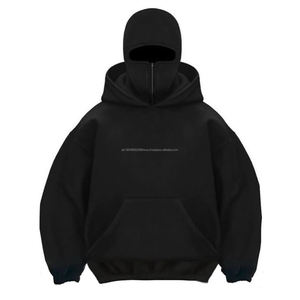 Sweat à capuche balaclava avec logo personnalisé brodé, fermeture éclair, double capuche, streetwear uni, unisexe, polaire lourd, respirant - Product Image 3
