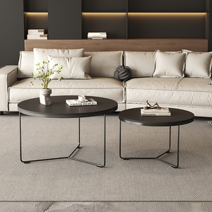 Modern Minimalist <b>Nesting</b> Coffee <b>Table</b> Set with Matte Black Round Tops and Thin Metal Legs for Living Room Apartment Hotel - Product Image 2