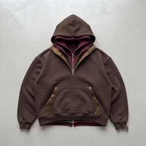 Sweat à capuche zippé 3 couches style hiver pour homme et femme, coupe régulière, épais et tendance, unisexe - Product Image 1