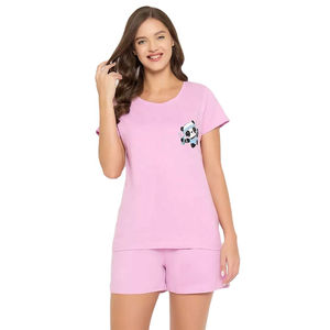 Conjunto de Dos Piezas para Mujer, Tallas Grandes, Verano, Cómodo, Transpirable, Algodón, Personalizado OEM, Manga Larga, Top y Pantalones Cortos, Diseño Liso o Estampado - Product Image 1