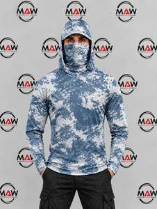 Sudadera con Capucha de Pesca para Hombre MAW, Color Gris Camuflaje, Protección Solar UPF 50, Camisa de Manga Larga Anti-UV con Cubre Rostro - Product Image 3