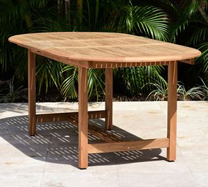 Table ovale en teck pour extérieur avec ensemble de chaises de salle à manger empilables en teck pour usage extérieur - Product Image 5