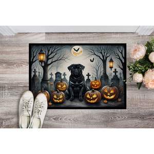 Black Pug Spooky Halloween <b>Doormat</b> Non-Slip <b>Washable</b> Low Pile 24H X 36W Indoor & Outdoor Entryway Rug for Front Door - Product Image 2