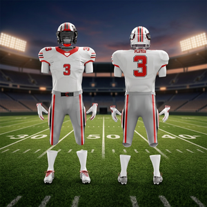 Design Template For a Custom White And Grey American Football Uniform With Red Accents And The Number "<b>3</b>". - Product Image 5