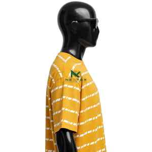 NEXTEX Unisex Dashed <b>Stripe</b> <b>T</b> <b>Shirt</b> Mustard White Soft Cotton Jersey Crew Neck Casual Tee - Product Image 4