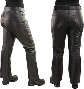 Pantalon en cuir premium SW GROUP pour homme, en cuir de vachette pleine fleur, style western, pour moto, respirant, motif côtelé, fermeture éclair - Product Image 4