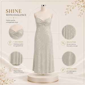 Womens <b>Silver</b> Sequin Midi <b>Dress</b> Spaghetti Strap Ruched Bust Bodycon Sparkly Evening Party Cocktail Wedding Formal Elegant <b>Dress</b> - Product Image 5