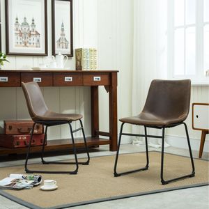 Set di 2 Sedie da Pranzo Lotusville in Pelle PU Vintage, Stile Rustico Marrone Antico per Cucina - Product Image 1