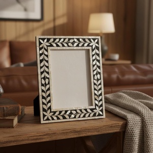 <b>Black</b> White Mother Pearl Brass Lightweight Digital Printed Horizontal <b>Photo</b> <b>Frame</b> Rectangle Tabletop Wall Decor for Home Wedding - Product Image 4
