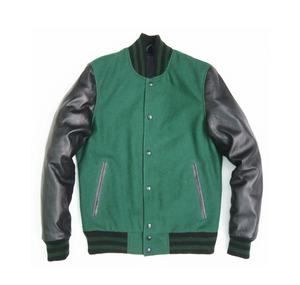 แจ็คเก็ตหนังแท้แบบ Letterman สำหรับผู้ชาย ทำจากผ้าขนสัตว์ สีดำ พร้อมปักโลโก้สีตามสั่ง - Product Image 1