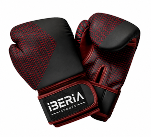 Guantes de Boxeo IBERIA Premium Negros y Rojos con Patrón de Fibra de Carbono, Guantes de Entrenamiento con Logotipo Personalizado, OEM, ODM, Equipo de Boxeo al por Mayor - Product Image 1