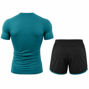 Ensemble de vêtements de sport pour homme, t-shirt de course, short de sport, entraînement en salle de sport, fitness, vêtements de sport actifs, maille polyester/coton, séchage rapide - Product Image 2