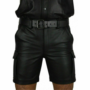 Pantalones Cortos Cargo de Cuero de Diseño Personalizado para Hombre al por Mayor, Pantalones Cortos de Cuero de Seis Bolsillos para Uso Diario, Pantalones Cortos Cargo de Cuero para Hombre - Product Image 1