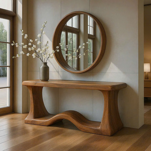 Table console moderne rustique en bois massif à bord naturel Luxali C0009, design sculptural, cadeau de pendaison de crémaillère - Product Image 3