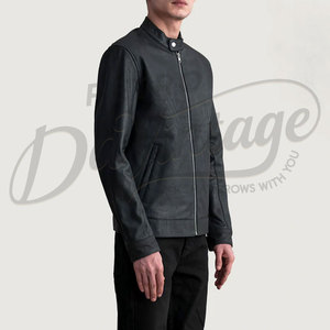 Chaqueta de moto de cuero negro para hombre, corte ajustado, piel de oveja auténtica, para otoño e invierno, informal, con cuello alto, cierre de cremallera, estilo minimalista. - Product Image 5