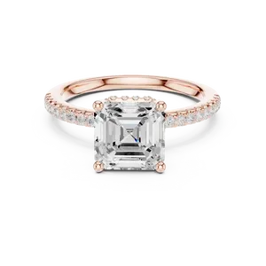 Anillo de Diamante con Halo Oculto, Corte Asscher, Oro Sólido Opulento, Diamante Cultivado en Laboratorio, Unisex, Joyería Fina, Gama Espectacular - Product Image 3