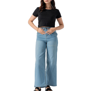 Bootcut Denim Pants <b>Women</b> Regular Fit High Waist Streetwear Retro Style Denim <b>Jeans</b> Stretchable Quick Dry Blue - Product Image 1