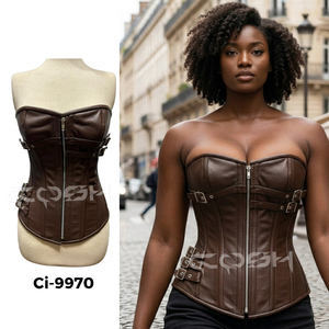 Corset Steampunk en cuir marron pour femme, avec baleines en acier, disponible également en grandes tailles - Product Image 5