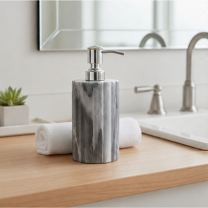 Luxury Natural Grey Marble <b>Soap</b> Dispenser with Ribbed Design Liquid Handwash Bottle with Stainless Steel Pump for Hotel & Home - Product Image 4