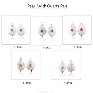 Conector de perlas naturales de agua dulce, amuleto de perlas pavimentadas, chapado en oro de 18K, colgante de cuarzo Esmeralda hecho a mano, Conector de amuleto al por mayor - Product Image 3