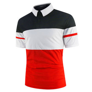 Polo pour homme à rayures colorées, manches courtes, tricoté, décontracté, rouge, gris, blanc, respirant - Product Image 3