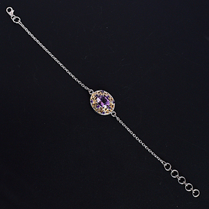 New Flower Shape Amethyst Stone Pure <b>Solid</b> 925 Sterling <b>Silver</b> Rhodium Plated Classic Chain Link <b>Bracelet</b> For Women Fine Jewelry - Product Image 6
