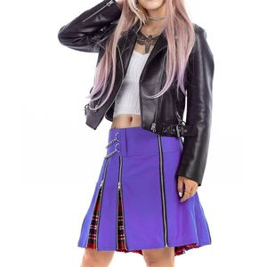 Kilt Escocés Híbrido de Color Morado para Mujer, Estilo Punk Tradicional, con Detalles de Cadena y Cremallera, Superventas - Product Image 1