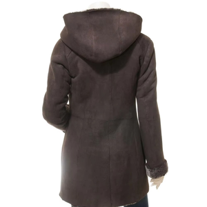 Vestes en cuir pour femmes, très tendance, de haute qualité, en cuir véritable, sur mesure, col à capuche, longues vestes en cuir pour femmes - Product Image 2