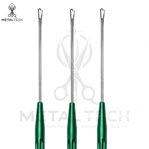 Green Handle Stainless Steel Pulling <b>Needle</b> Latch Hook Wire <b>Threader</b> Tool Hair Extension Installation And Removal Tool Set - Product Image 5