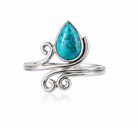 Bague en argent sterling 925 avec pierre précieuse en forme de larme turquoise, bande ouverte, bijoux fins faits à la main, cadeau