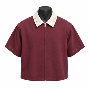 Camisa de hombre personalizada con cremallera, manga corta, estilo casual oversize, ropa urbana con cremallera, OEM ODM. - Product Image 1