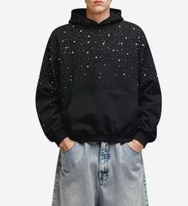 Stylish Rhinestone Pullover <b>Black</b> Women's Hoodies Heavyweight Glitter Detail Streetwear Sparkly Zipper <b>Hoodie</b> Wholesale Supplier - Product Image 2