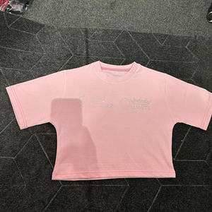 Women's <b>Pink</b> <b>Crop</b> TopRhinestone Work With High Quality Stitched Loose Cotton <b>Tops</b> - Product Image 3