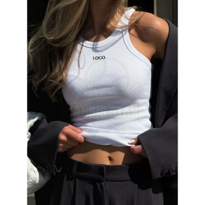 Women's White Knitted O-Neck Ribbed Sleeveless Tank Top Casual Solid Color Breathable Fitted Elegant Crop Top Custom Front Logo - Product Image 1