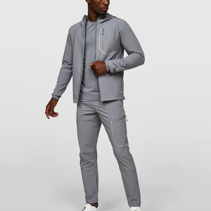 Factory Direct Tracksuit Set Gray Full Zip Selling Solid Color Lightweight Polyester Nylon <b>Wind</b> <b>Breaker</b> Custom Logo Streetwear - Product Image 1