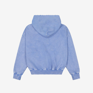 Heavy 500gsm Cotton Vintage Blue Color Acid Wash Hooodie Casual Retro Style Pure Cotton Acid Wash Fleece Boxy Fit Hoodie - Product Image 2
