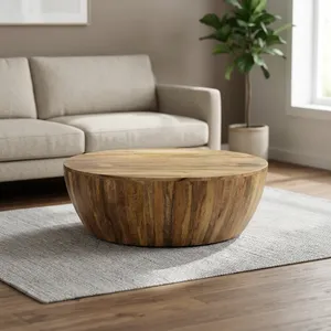 Table basse ronde en bois massif, style rustique, pour entrée, salon, chambre, hôtel - Product Image 4