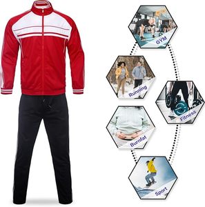 Men's Red White Color Blocking Tracksuit Set Full Sleeve Zipper Stand Collar Sporty Jogging Pants With Side Pockets Autumn Wear - Product Image 3