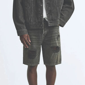 Pantalones Cortos de Mezclilla Personalizados a la Moda para Hombre, 100% Algodón, Estilo Urbano, Cintura con Botones, Secado Rápido, Transpirables, Ecológicos, Hechos para el Verano - Product Image 4