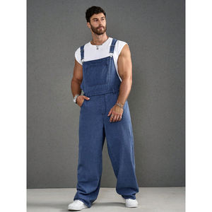 Fabricant de vêtements en gros : Salopette en jean vintage délavé pour homme, coupe ample et baggy, avec bretelles réglables et broderie, idéale pour l'hiver et le streetwear. - Product Image 2