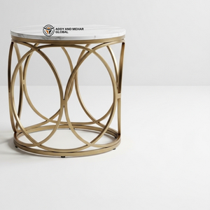 Luxury Round White <b>Marble</b> <b>Top</b> Stool with Gold Stainless Steel Base Modern Decorative <b>Side</b> <b>Table</b> Premium Metal Pedestal for Hotel - Product Image 4