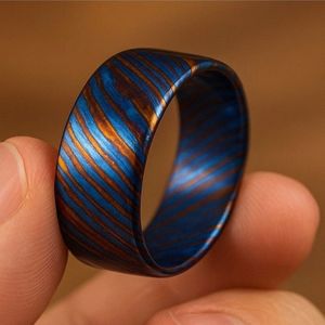 NEW FRIENDS INDUSTRY Anillo Hecho a Mano de Acero Inoxidable con Incrustación de Timascus, Patrón Profundo, Forma Estética, Duradero, Estilo Vintage para Boda - Product Image 4