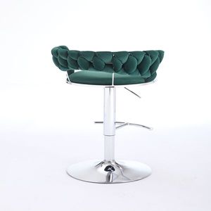 Set of 2 Swivel Height <b>Adjustable</b> Bar <b>Stools</b> with Chrome Footrest Base Velvet + Chrome Leg Simple Design + Mechanical Lifting - Product Image 3