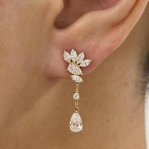 Pendientes de Diamantes con Corte Marquesa y Pera para Mujer, Oro Amarillo de 14K, Pendientes Colgantes Florales, Elegantes y Lujosos para Novia o Aniversario - Product Image 1